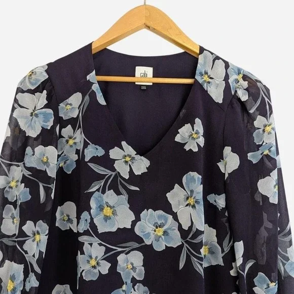 Cabi Ellery Floral Shift Dress Navy Blue Chiffon Floral Print Size Small - Picture 4 of 8